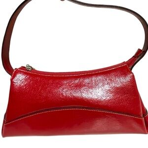 Prüne Argentina Elegant sleek vibrant Red Leather baguette chic Shoulder Bag